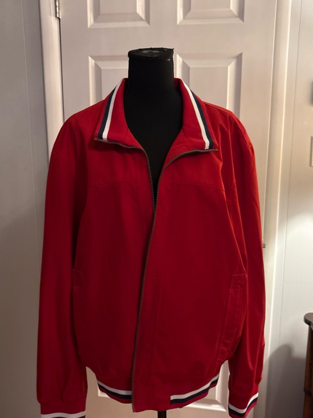 London Fog Red Bomber Jacket with Navy & White Trim